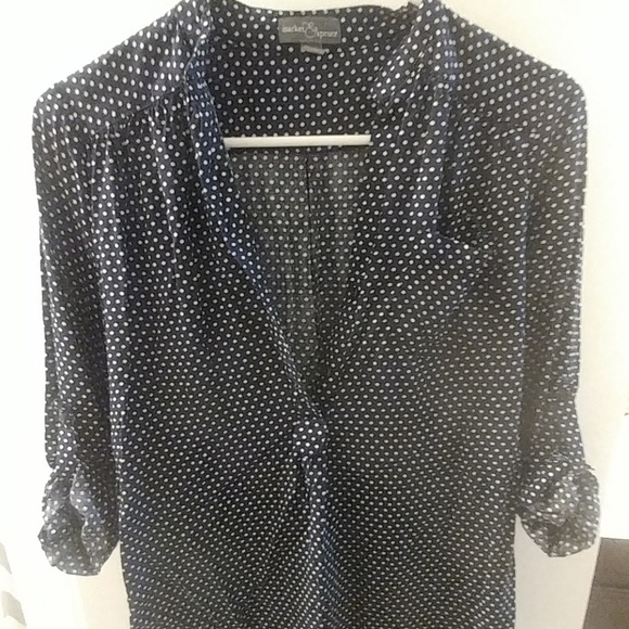 Market & Spruce Tops - Navy and white polka dot blouse
